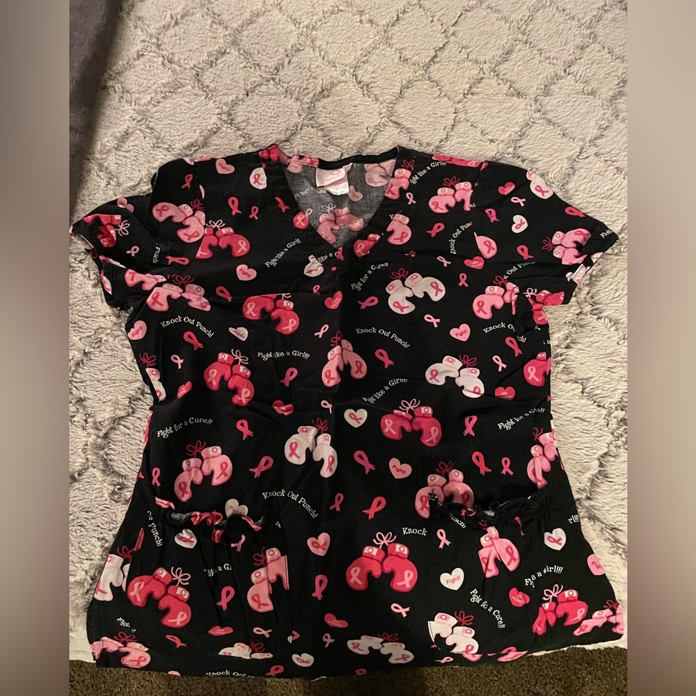 Breast Cancer Awareness Scrub Top Size XS